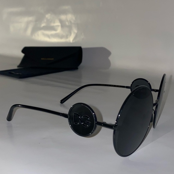 DOLCE & GABBANA Round Metal Sunglasses with DG Detail Brilliant Black NIB - Picture 10 of 13